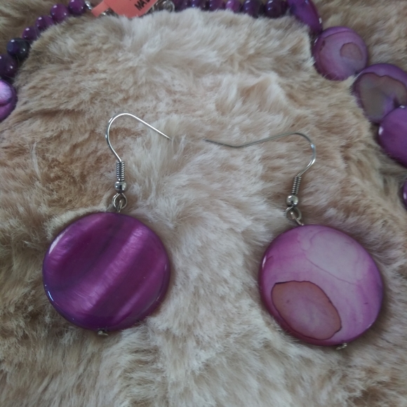 Purple Shell Necklace,Earrings & Bracelet Set NWT - Picture 7 of 12